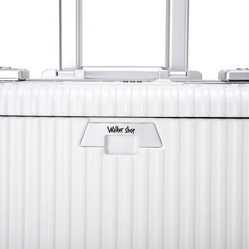 Walker Shop品牌行李箱18寸登机箱前开盖多功能万向轮轻便拉杆箱铝框旅行箱 白色 18英寸 横版【可登机 | 京东快递】