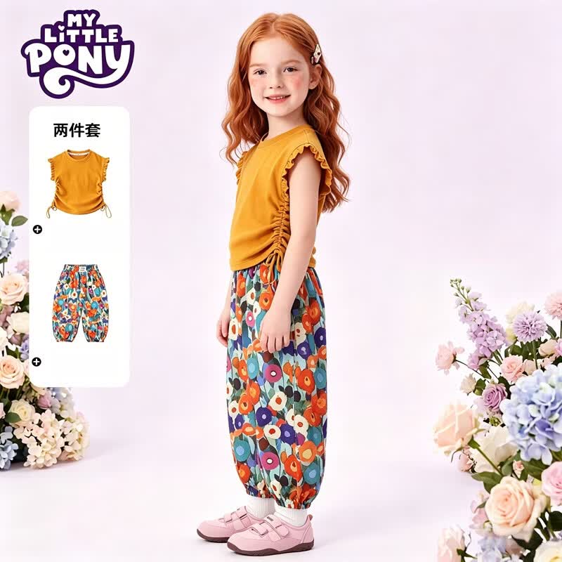 小马宝莉(MY LITTLE PONY)女童夏季韩版网红炸街套装中大儿童新款上衣防蚊裤两件套 夏日橙套装XMBL18 150 建议140-150cm
