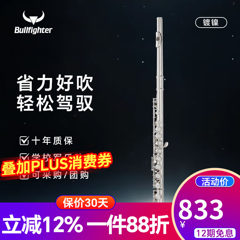 斗牛士长笛乐器C调16孔附E键镀镍初学演奏考级通用 16孔C调白铜镀银