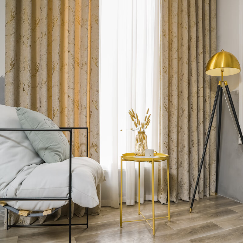 网红遮光窗帘窗帘遮光卧室ins风客厅20 金色-金枝柳(平铺用料尺寸) 1
