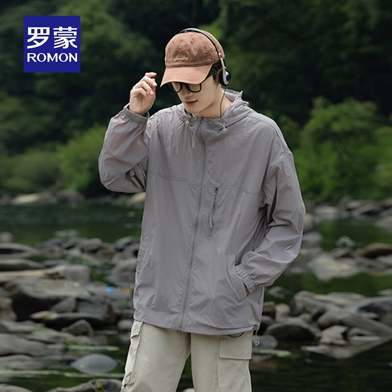罗蒙（ROMON）UPF50+防晒衣男女同款轻薄透气排汗2026夏季新款时尚休闲防晒服 浅灰 3XL (185)