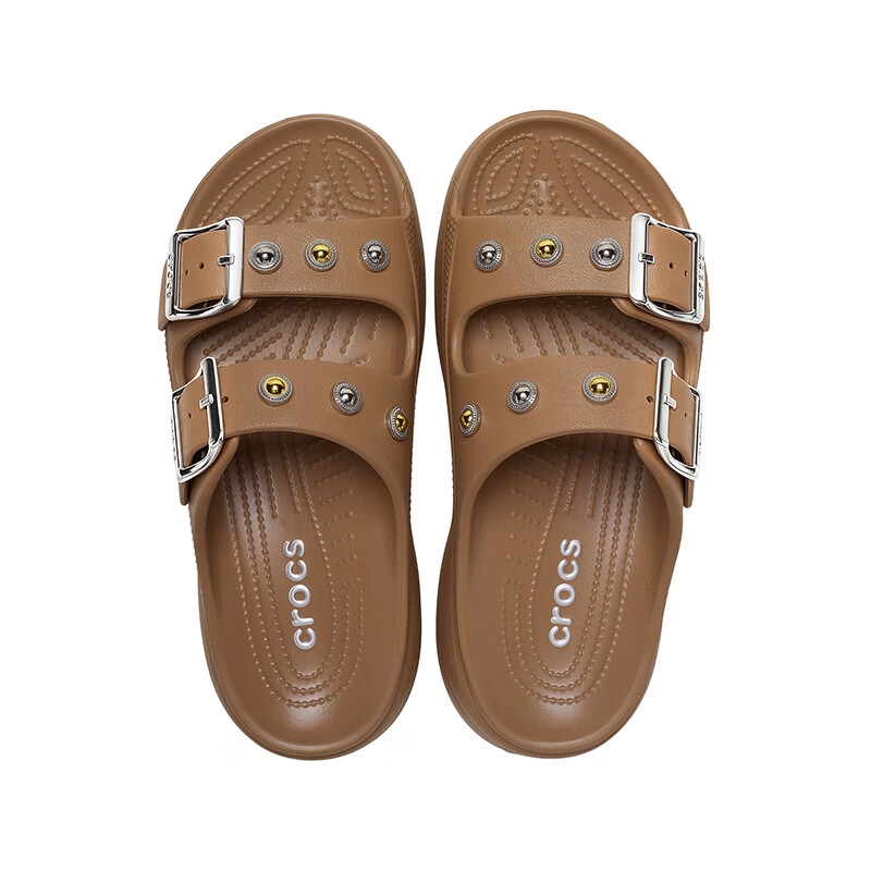 卡骆驰(CROCS)经典云朵自在装饰女士凉鞋时尚凉鞋百搭沙滩鞋|215573 乌贼棕/银色-2TD 35 (220mm)