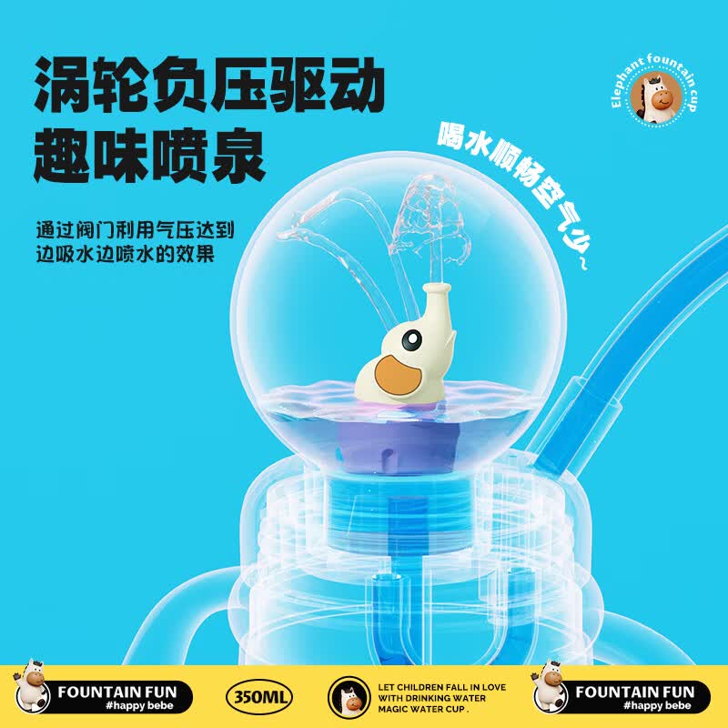 贝思卡儿PPSU喷泉水杯夏季幼儿园吸管杯儿童水杯上学专用夏天外出宝宝水杯 【升级球罩瓶身双PPSU】小象喷泉杯350ml