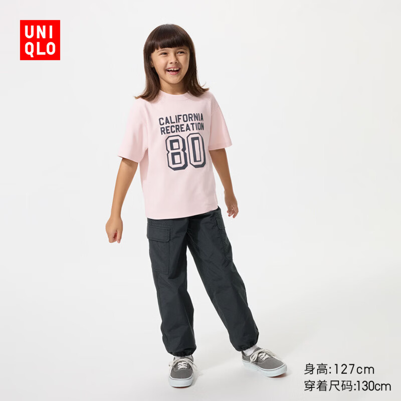 优衣库童装男童女童工装束脚裤儿童裤子宽松防蚊483502 484717 483502/09黑色 160