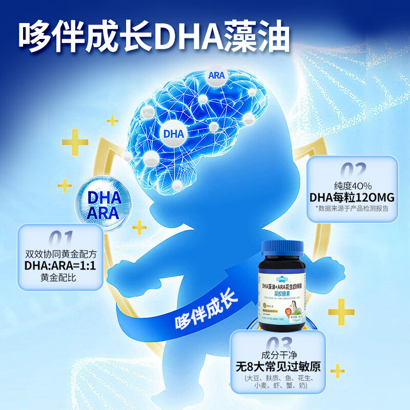 哆伴成长体育冠军代言DHA藻油+ARA凝胶糖果120mg 60粒*4瓶