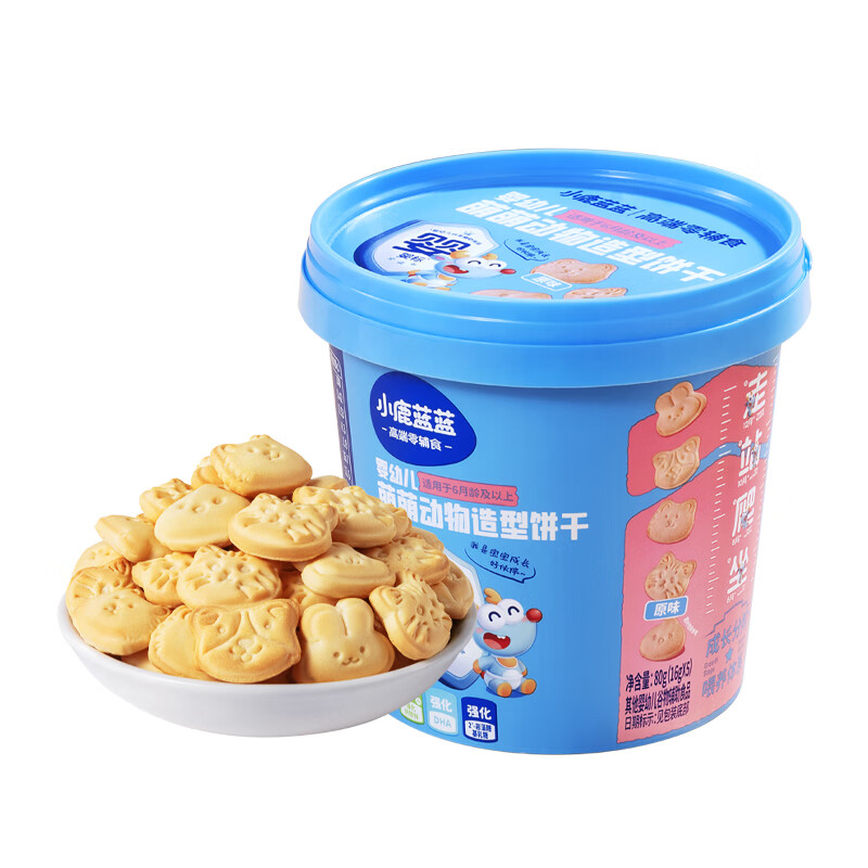小鹿蓝蓝婴幼儿萌萌动物造型HMO饼干 宝宝零食儿童零食 DHA藻油0添加剂  【1罐超值装】婴幼儿萌萌动物造型饼干/80g