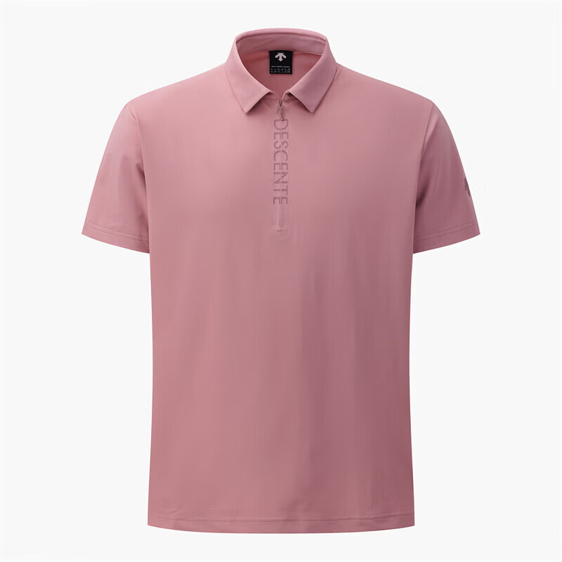 迪桑特（DESCENTE）男士短袖T恤 夏季新款golf系列轻量舒适透气跑步运动半拉链polo衫 Pink/粉色 M (95)