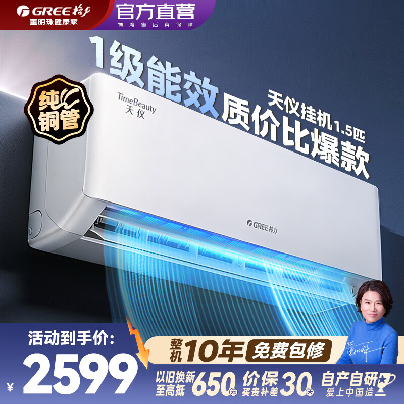 格力（GREE）空调大1匹/1.5匹挂机天仪新一级能效变频冷暖高温自清洁 节能省电家电国家补贴壁挂式卧室空调挂机 天仪 1.5匹 新一级能效适用面积16-20㎡