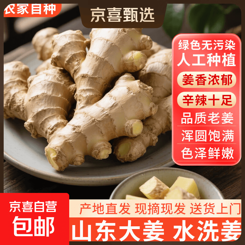 精品山东生姜超市品质无泥无硫磺烟台产品直发 生姜1斤净重450g