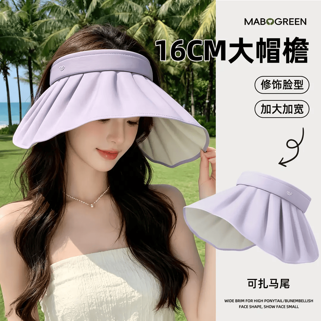 万宝绿大帽檐贝壳帽女夏季新款防紫外线户外空顶防晒帽可折叠发箍遮阳帽 帽箍两用款【薄荷绿】UPF50+