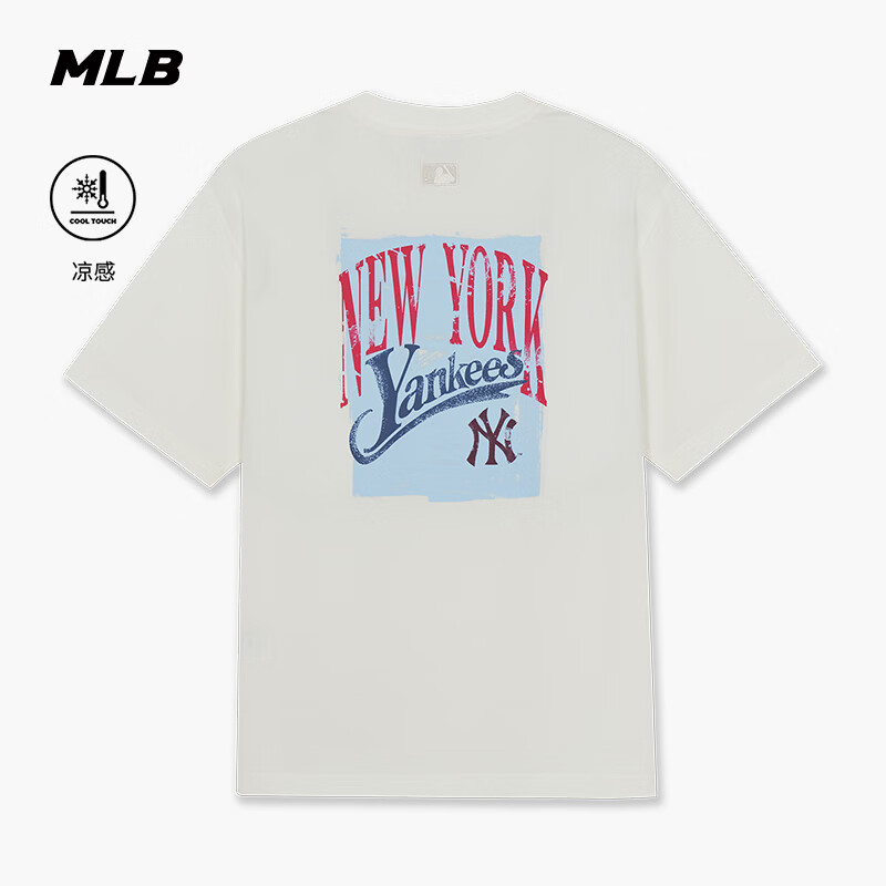 MLB官方 汪苏泷同款潮流复古涂鸦背标凉感宽松T恤26春季新款TSX08 纽约洋基队/象牙色 S