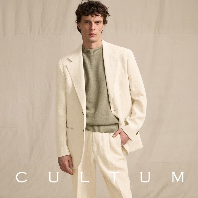 CULTUM【法国亚麻】开图意式春夏薄款西服套装男士老钱风高级感休闲西装 象牙白色单西 180B /52B