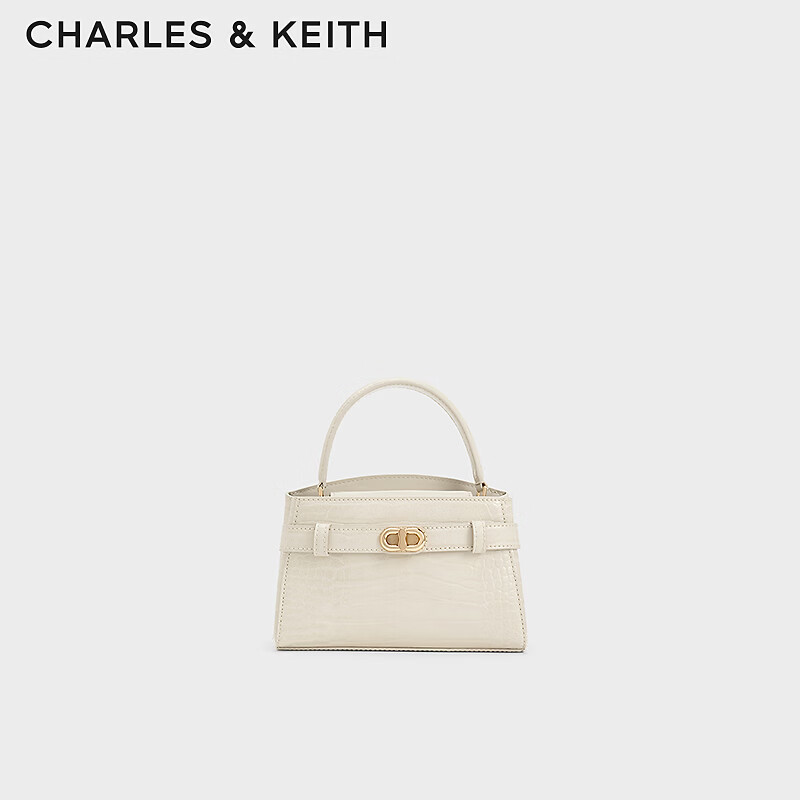 CHARLES&amp;KEITH鳄鱼纹凯莉包手提斜挎婚包包女包生日母亲节礼物CK2-50270880-1 Ivory象牙色 S