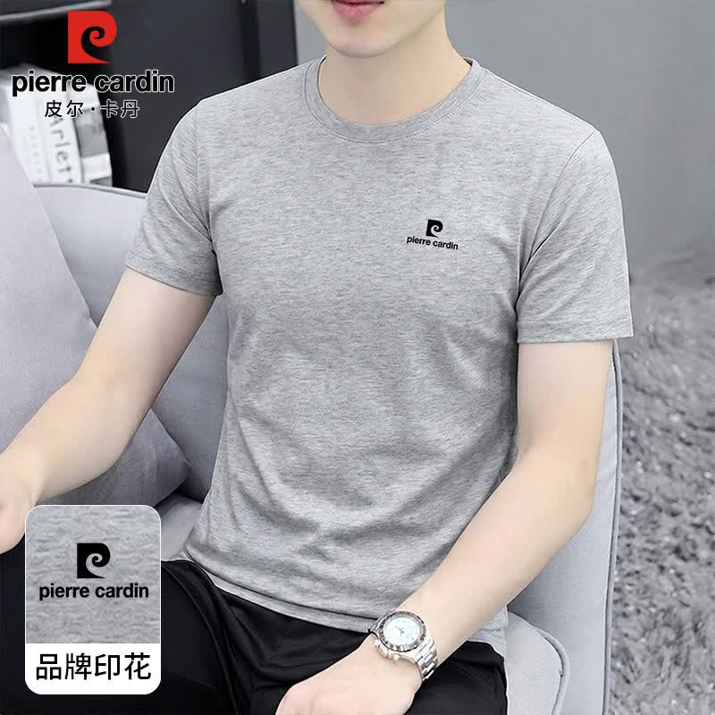 皮尔卡丹（pierre cardin）短袖男t恤夏季薄款休闲纯棉圆领体恤潮流百搭上衣服男装 灰色 3XL