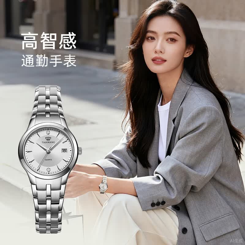 天王（TIAN WANG）手表女士 生日礼物钢带石英表白色LS3626S.D.S1.S