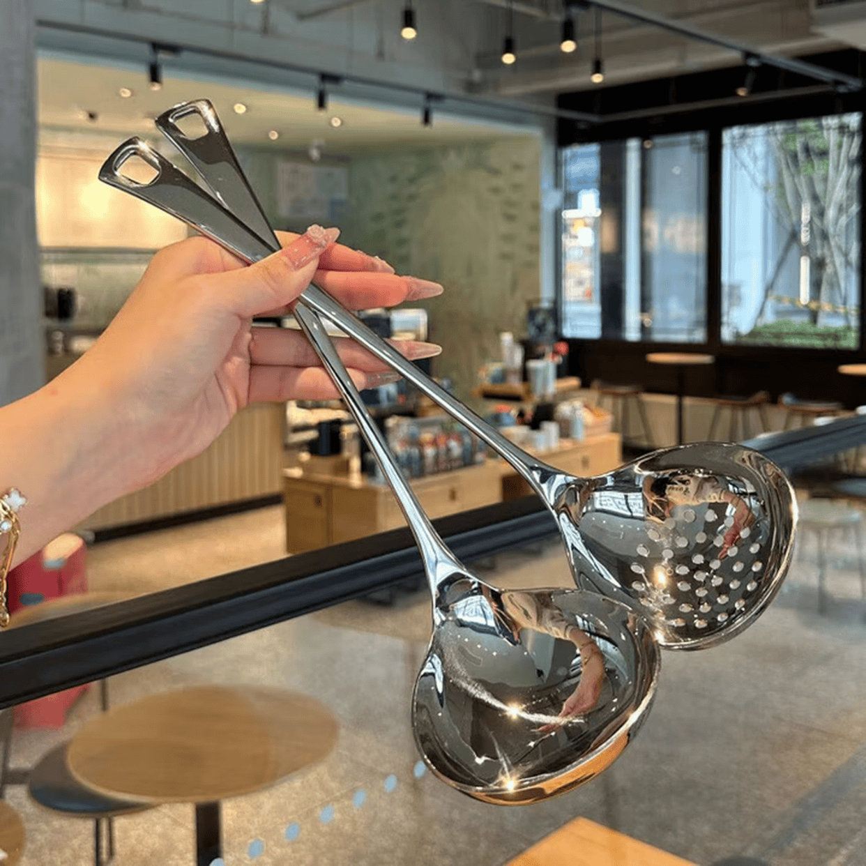 不锈钢汤壳汤漏网红长柄漏勺厨房盛汤粥勺家用小汤勺餐厅火锅 汤勺+漏勺