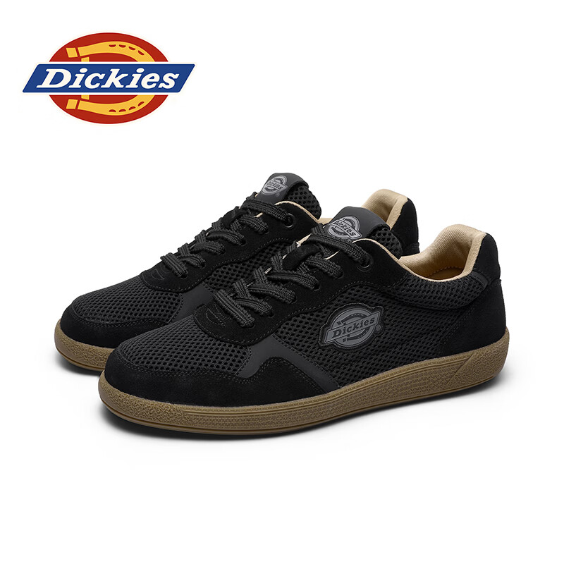 Dickies品牌男鞋2026夏季新款网面透气百搭休闲板鞋防滑耐磨减震小白鞋男 黑色 39