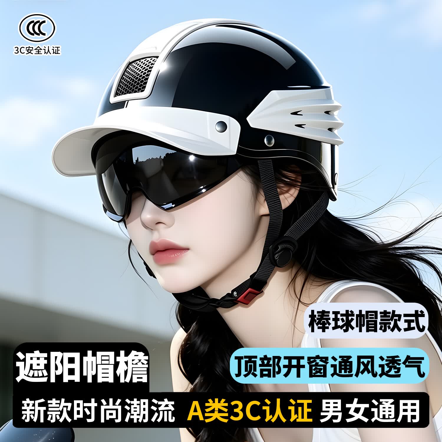 君豪龙（JUNHAOLONG）头盔3c认证电动车男女夏季士摩托车专用机车安全半盔电瓶车防晒帽防雨骑行骑手复古帽檐防摔防雾 创新时尚旗舰款【卡其】 52-62厘米【均码】