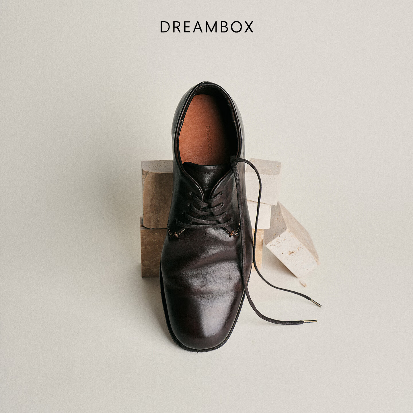 DREAMBOX钧博时尚男鞋水洗马皮极简风休闲皮鞋2026夏季薄款透气舒适德比鞋 秋栗褐 马皮款 43 男码