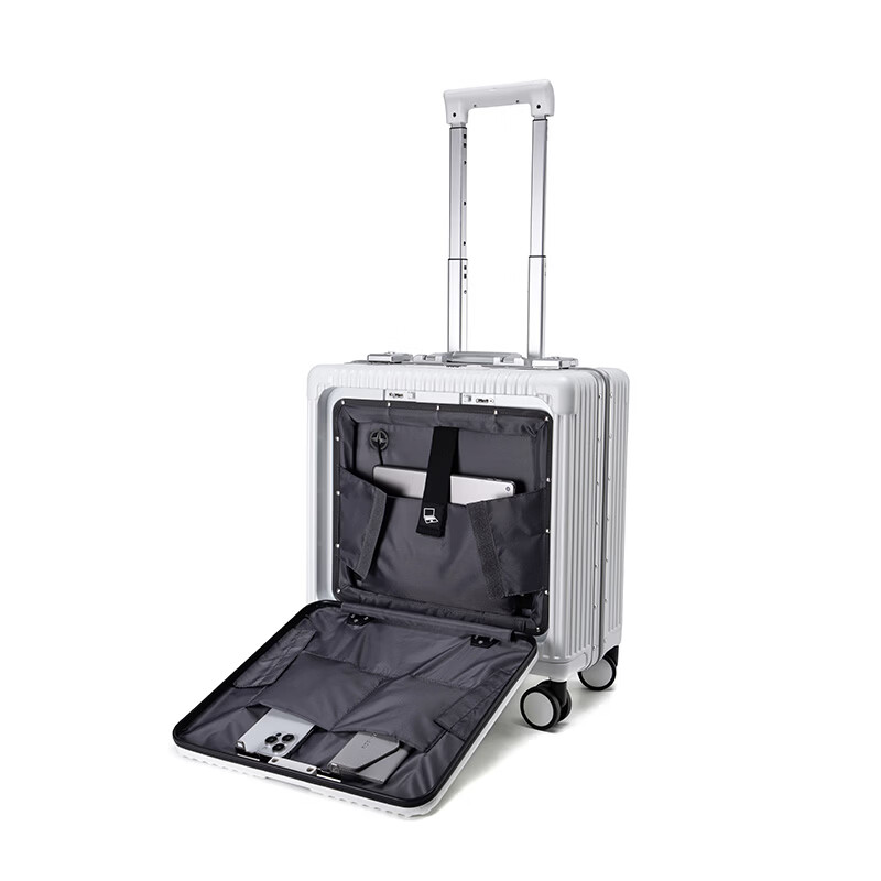 Walker Shop品牌行李箱18寸登机箱前开盖多功能万向轮轻便拉杆箱铝框旅行箱 白色 18英寸 横版【可登机 | 京东快递】