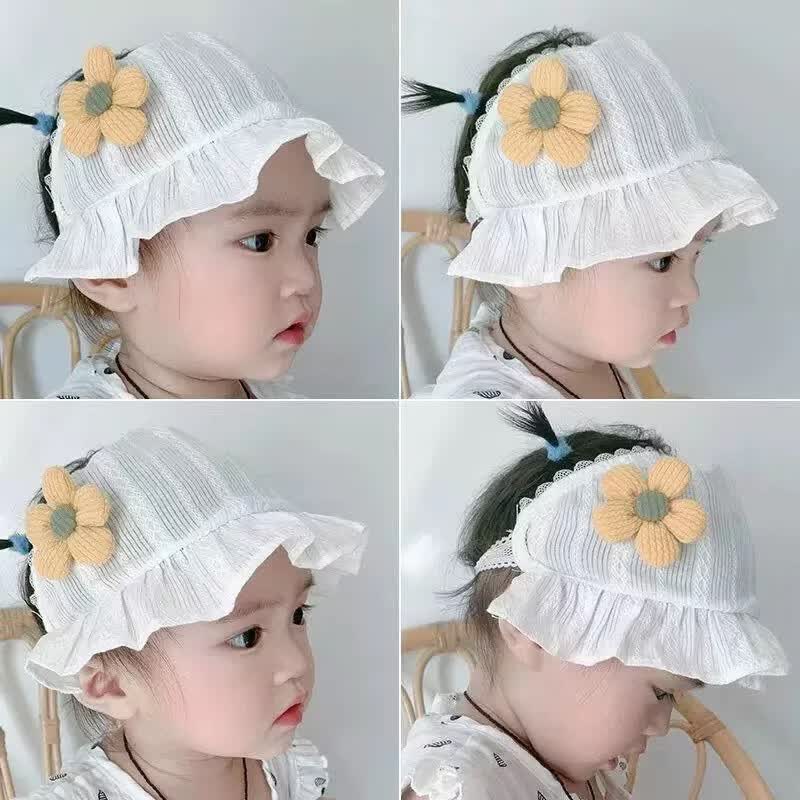 婴儿护囟门帽子夏季薄款空顶帽新生儿胎帽男女宝宝太阳花护头帽 粉色小花 头围38-42CM 建议(0-12个月)