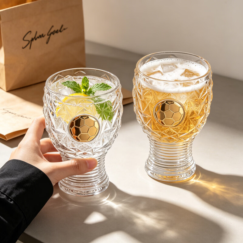 LOVWISH创意新款足球款玻璃啤酒杯大号家用扎啤杯2026世界杯精酿杯大容量 逐梦足球杯【透明款】400ml*1