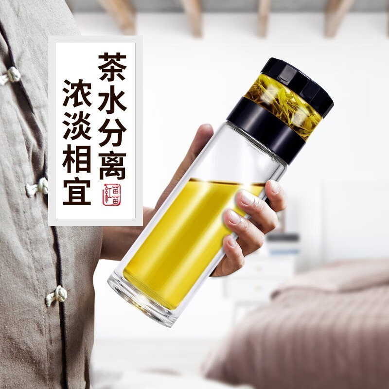 苗苗红 茶水分离双层玻璃多功能泡茶杯男士带盖过滤水杯送老师礼物 YJ B88 一层玻璃杯身 7XL