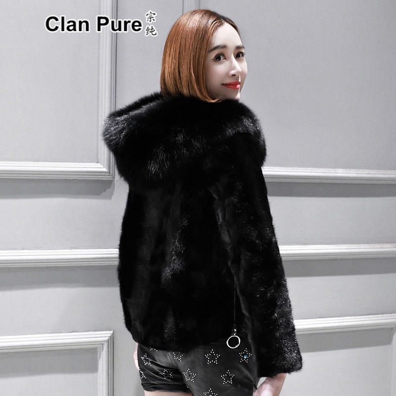 宗纯  海宁皮草女士短款貂皮大衣秋冬季水貂皮狐狸毛连帽皮草外套韩版