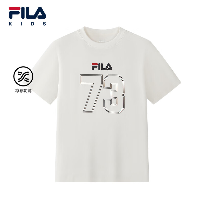 FILA【凉感功能】斐乐儿童童装短袖T恤2026秋季新款男中大童上衣 云菇白-WT 170
