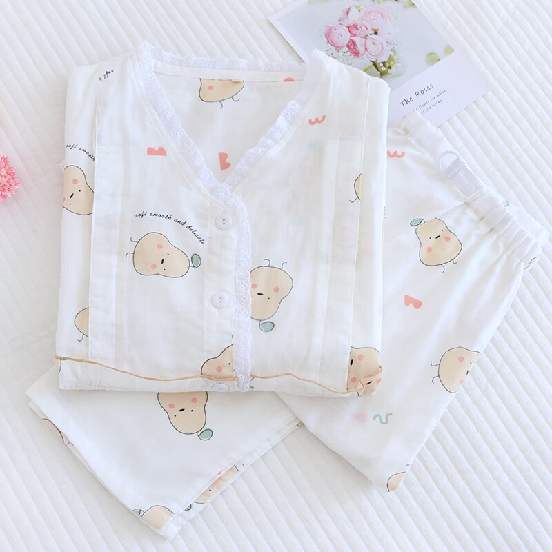 ROVO月子服孕妇睡衣套装纯棉可外穿产后哺乳衣夏季薄款 鸭梨 L