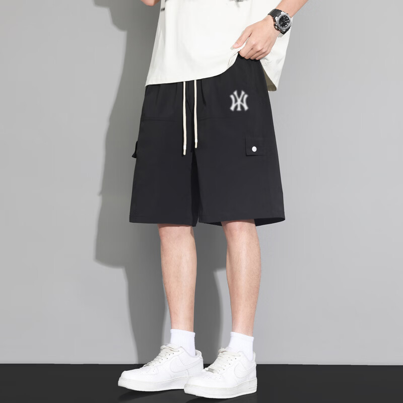 C.MATK短裤男夏季冰丝薄款工装五分裤男士潮流宽松大码休闲裤子男 暗影黑-B 3XL