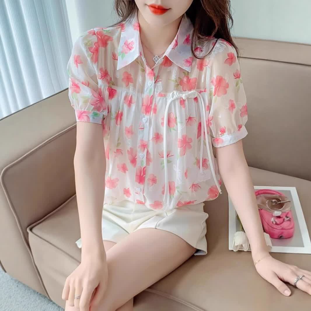 ZSCK短袖雪纺衬衫女夏季2025年薄款慵懒风上衣西装领设计感小众打底衫 黄色 3XL 【135-150斤】