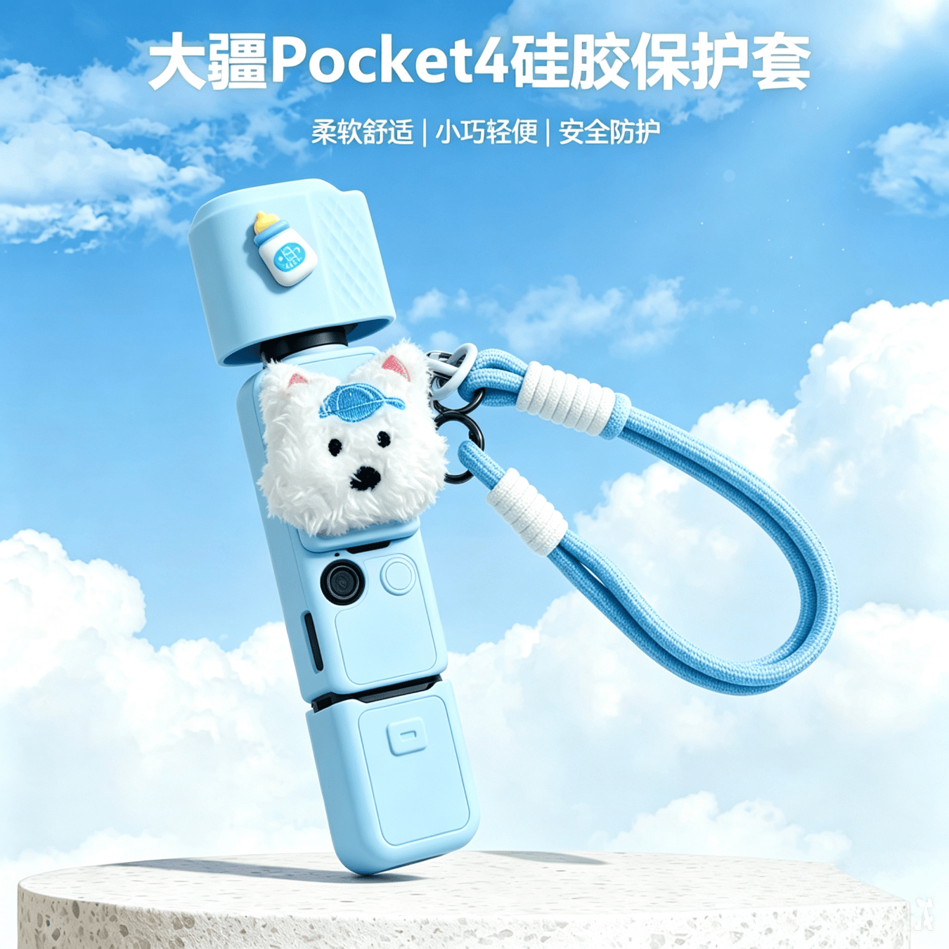 MPPMCK毛绒西高地狗大疆pocket4保护壳保护套罩可爱硅胶套云台相机配件外壳 蓝色毛绒西高地狗保护壳+编织绳+装饰+螺丝 京东折扣/优惠券