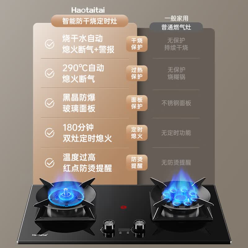 Haotaitai天然气燃气灶双灶台灶具液化气煤气灶猛火灶灶具 天然气12T 【防干烧+定时+九头猛火灶】2419-SD