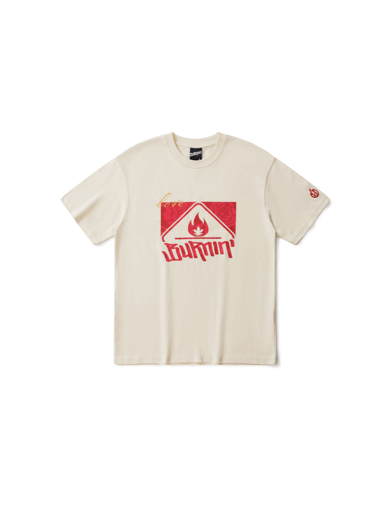 BURNIN【情人节限定】玫瑰方片印花短袖t恤男女街头宽松休闲上衣 白色 现货 XL