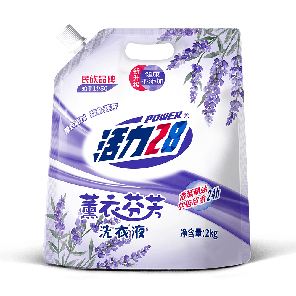 活力28薰衣芬芳洗衣液2kg香味持久留香补充装去污渍护色防串色 1袋装
