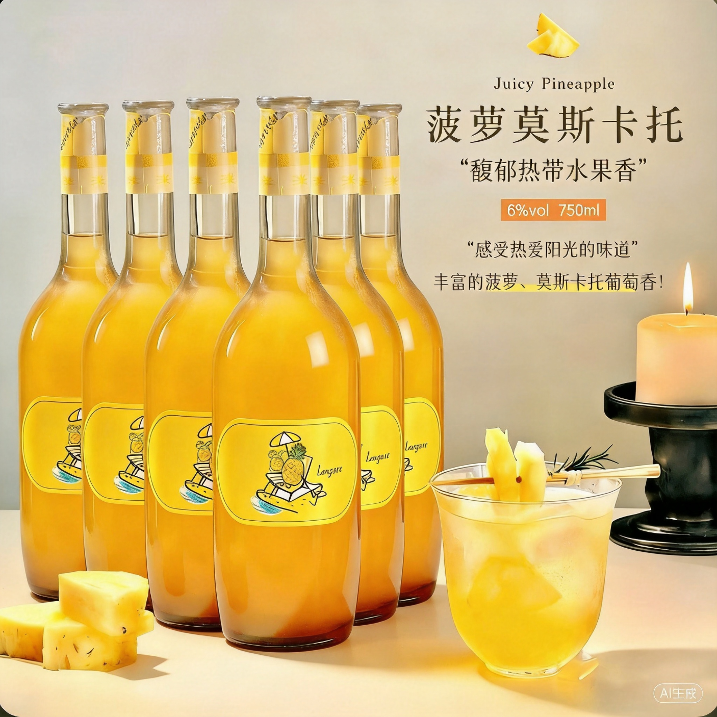 露颂莫斯卡托白葡萄酒菠萝酒低度果酒基酒高颜值女士聚会送礼