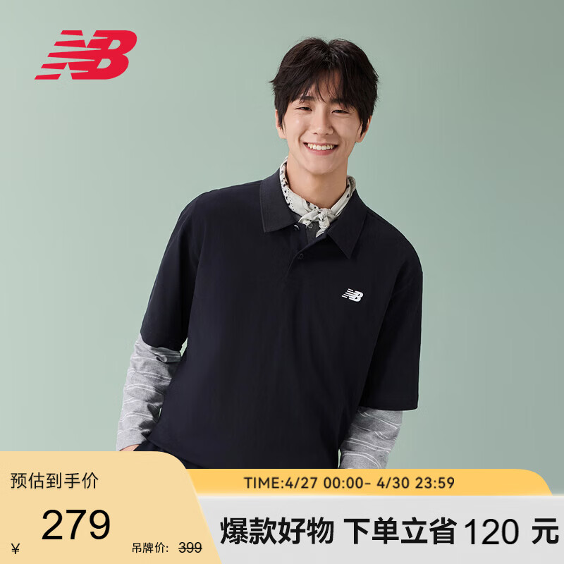 NEW BALANCE26年男款夏季潮流舒适运动休闲翻领T恤MT61B9OR BK L