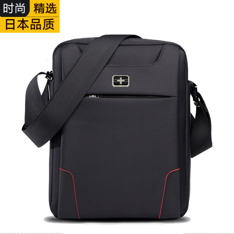 VORE日本进口名牌瑞士军刀男包尼龙包帆布单肩包牛津纺斜挎包高档品牌 黑色