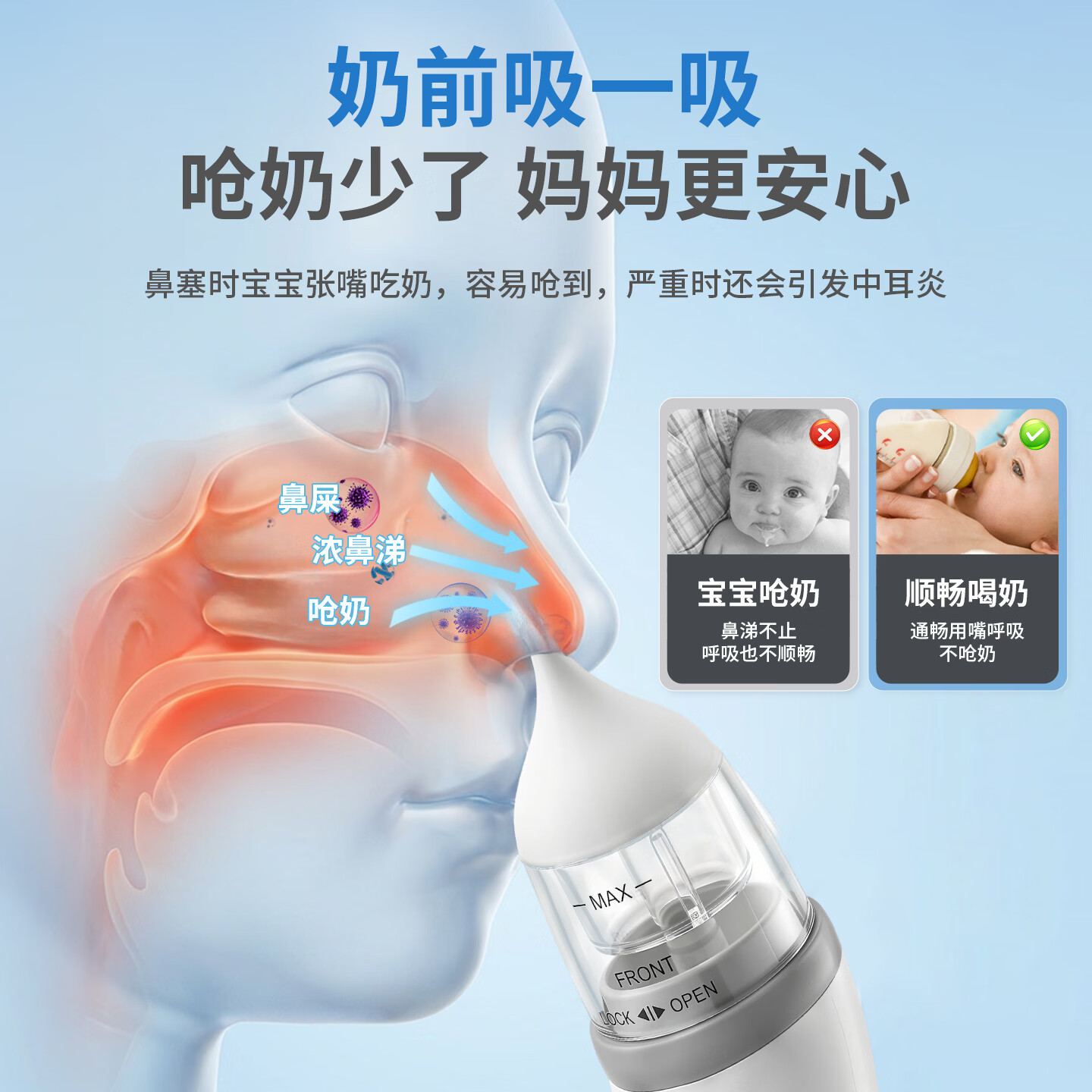 BEBELTHY电动吸鼻器 新生婴幼儿童宝宝 小月龄专用通鼻腔鼻涕屎清洗洁神器 3档电动吸鼻器 (一年只换不修 )1支15ml盐水