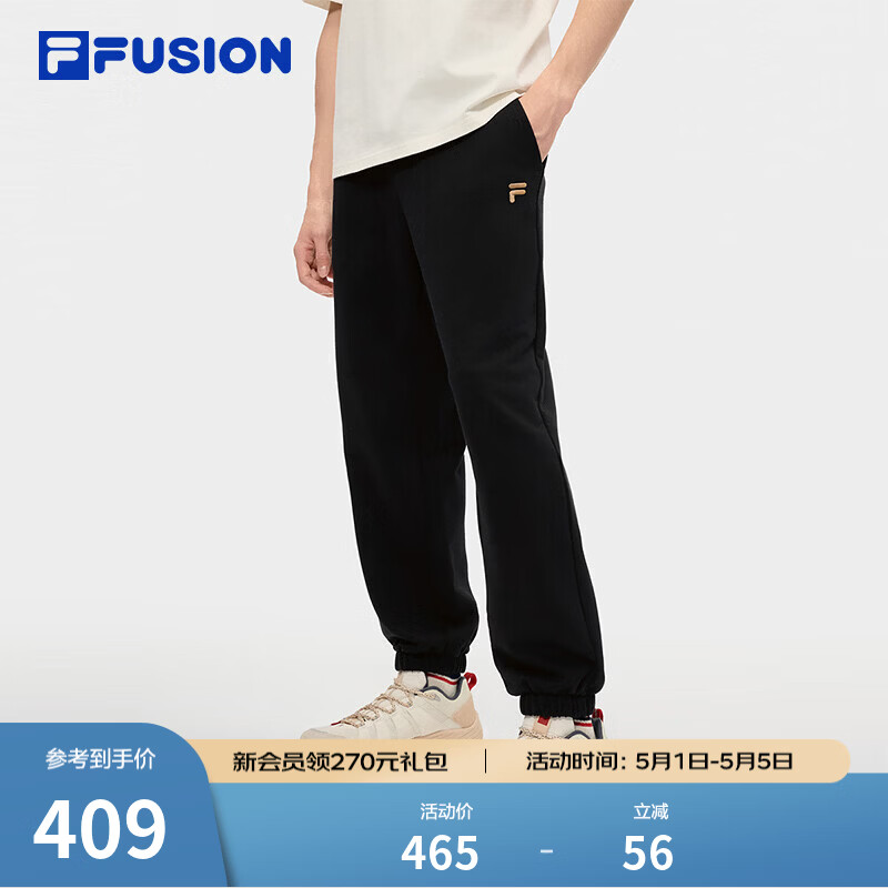 FILA FUSION斐乐潮牌针织长裤男2026春季新款简约基础休闲运动裤 正黑色-BK L 175/84A/L