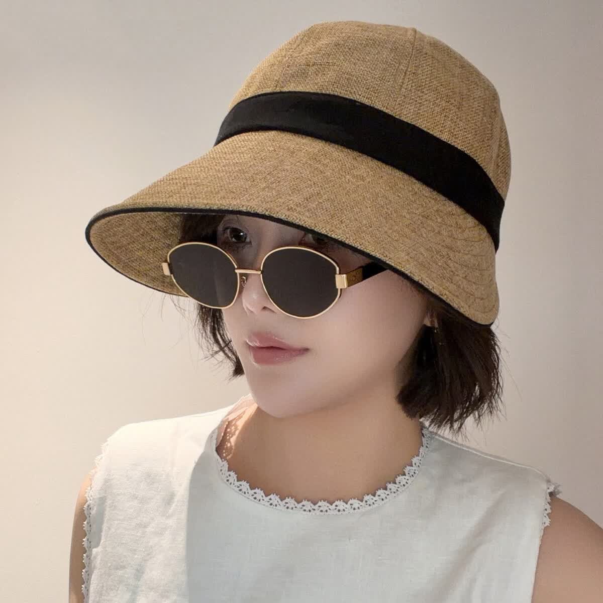 老钱风仿亚麻渔夫帽子女夏2026新款大帽檐遮阳防晒帽日系复古百搭 【卡其色】素颜遮脸日常通勤透气轻盈渔夫帽