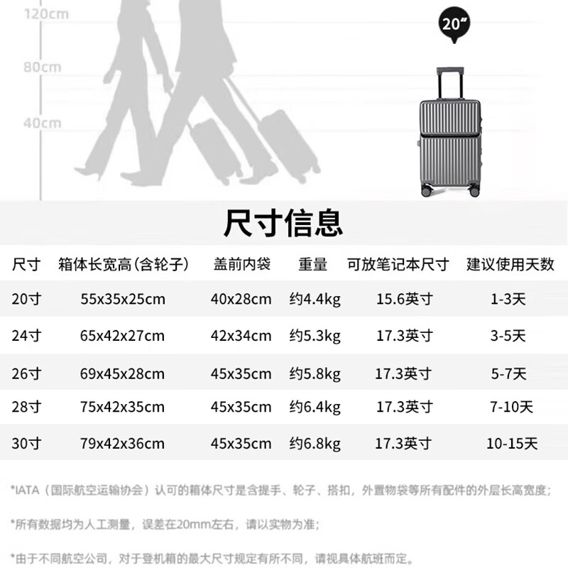 Walker Shop行李箱新款多功能前开盖耐用密码拉杆箱登机箱商务出差旅行箱男女 黑色【TSA密码锁】 24英寸 【需托运 | 顺丰快递】