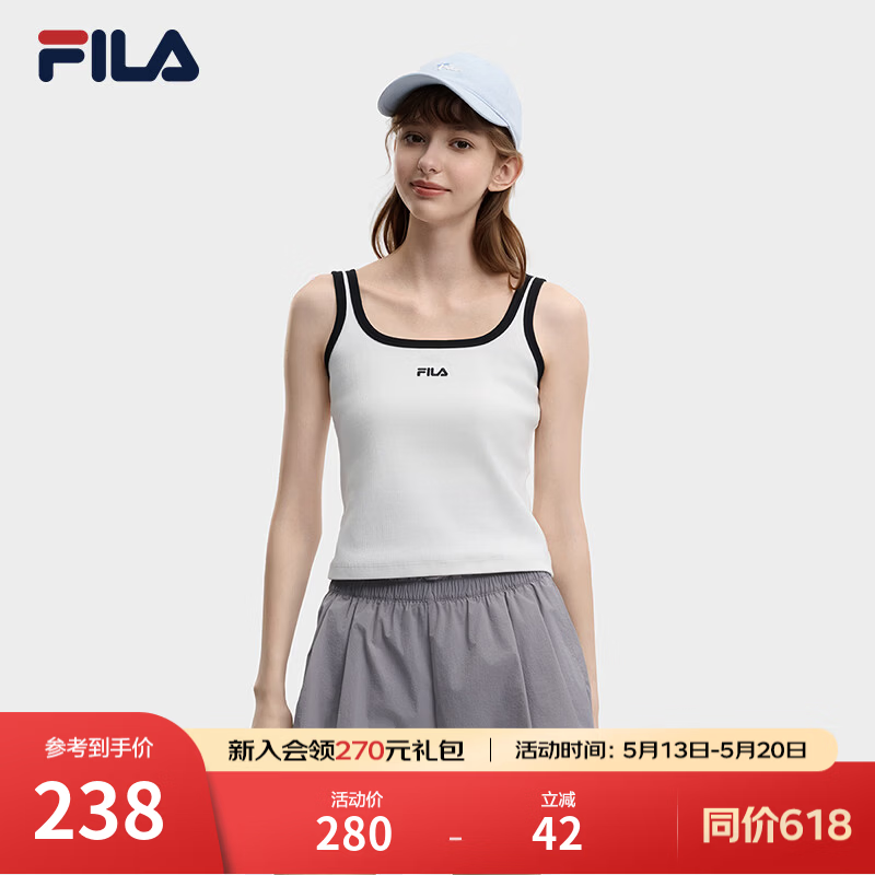 FILA 斐乐官方女子针织背心2026夏新款休闲百搭修身外穿吊带上衣 云菇白-WT S 160/80A/S