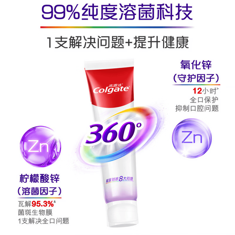 高露洁360°牙膏双锌配方减少牙菌斑含氟成人护龈防蛀健齿美白清新口气 【囤货装】360°牙膏多口味混组440g4支