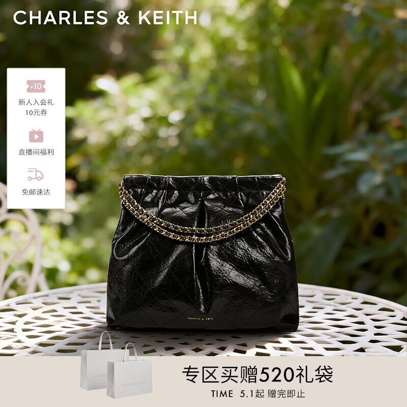 CHARLES&amp;KEITH子母链条大容量流浪包托特包单肩斜挎包女包礼物CK2-40671449 【L号】Black黑色 L
