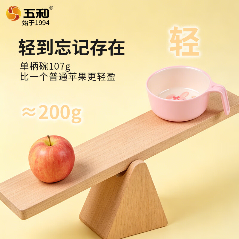 五和(WUHE)粉萌兔儿童餐具女孩新款婴儿辅食碗宝宝碗分格餐盘卡通可爱水杯 【4件套】兔子餐盘+兔子碗+杯子+勺子