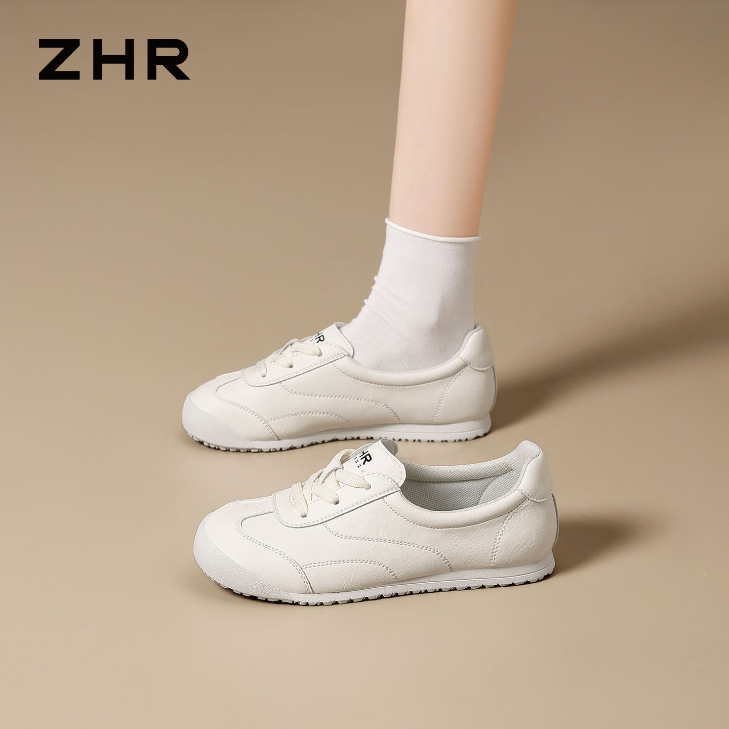 ZHR则则小白鞋女2026春季新款百搭轻便软底一脚蹬芭蕾德训鞋 米色 38