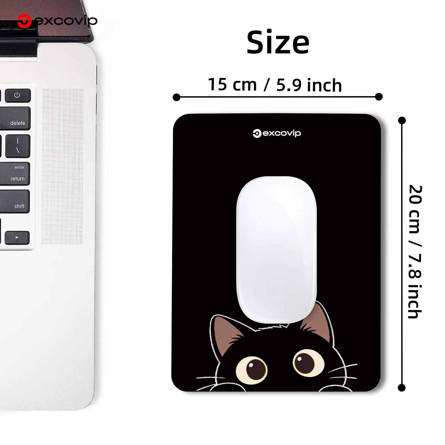 EXCO卡通系列办公鼠标垫小号 笔记本电脑鼠标垫出差小巧便携细面顺滑锁边防滑女生可爱滑垫高级感 偷偷喵喵 150x200x2mm