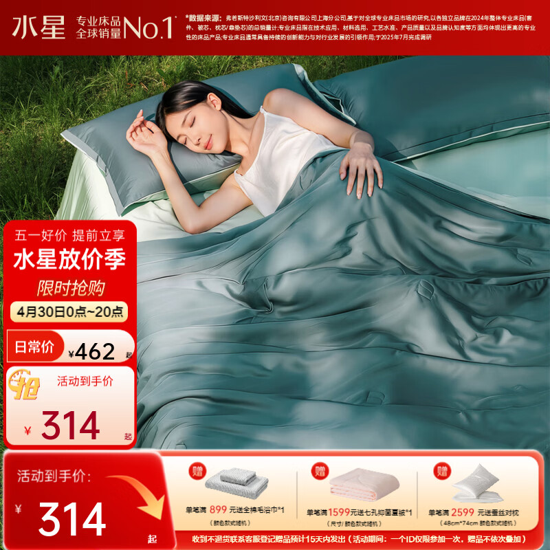 水星家纺被子空调被 夏凉被被子60支天丝凉感可机洗夏季薄被 植愈舒爽天丝夏被Pro(新黛绿) 150cm*200cm